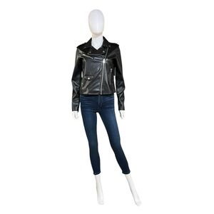 Nine West Black Faux Leather Motorcycle Jacket, S